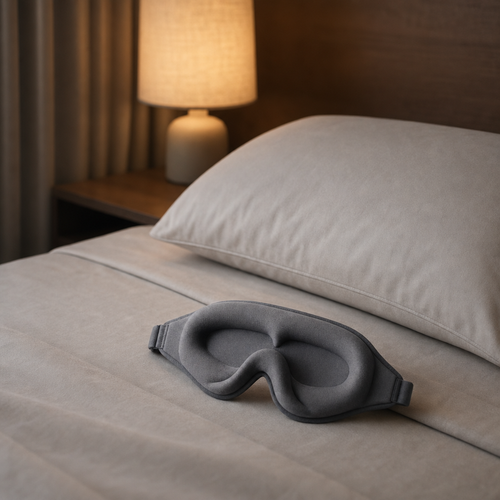 3D Contoured Sleep Mask — in use
